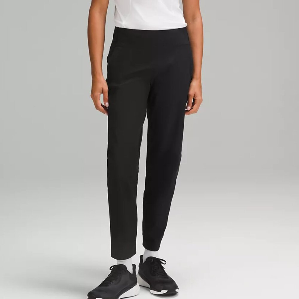 LULULEMON SCUBA-LIKE STRETCH FLAT FRONT TROUSER PANTS BACK YOKE REFLECTIVE HEM S
